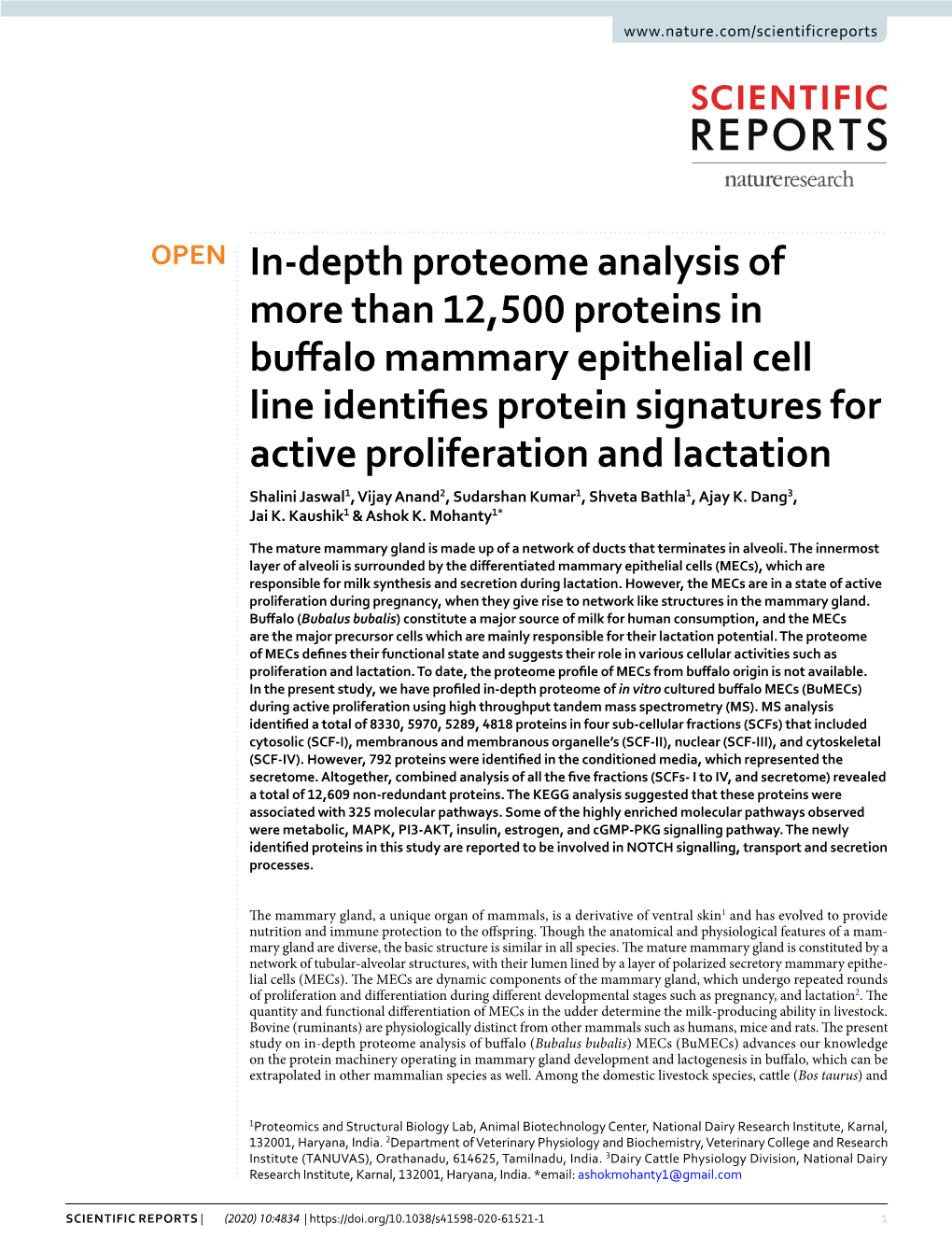 In-Depth Proteome Analysis of More Than 12,500 Proteins in Buffalo