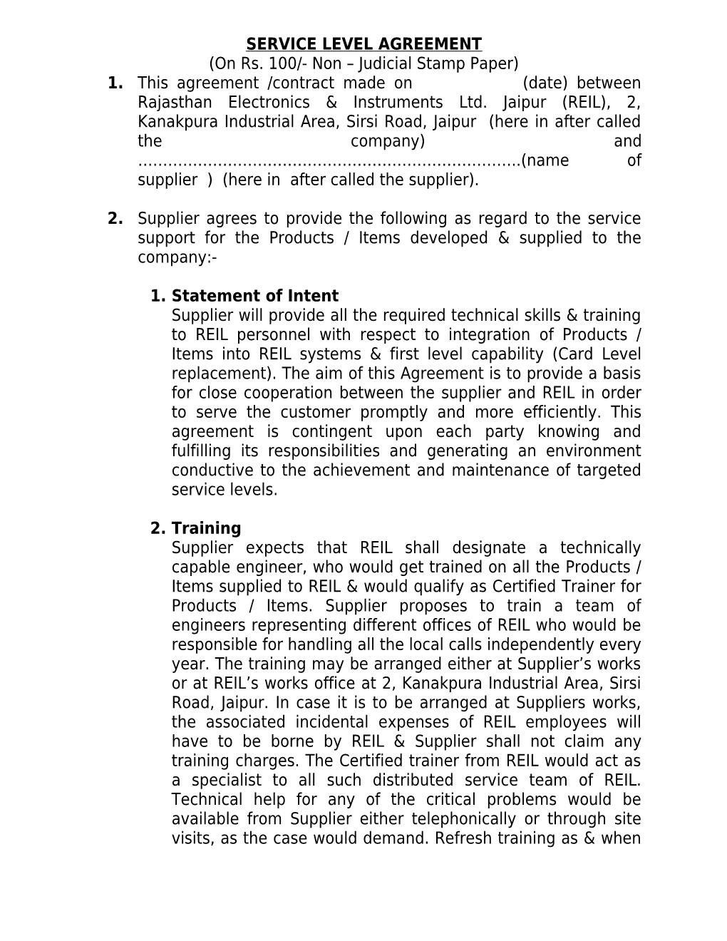 Service Level Agreement s6