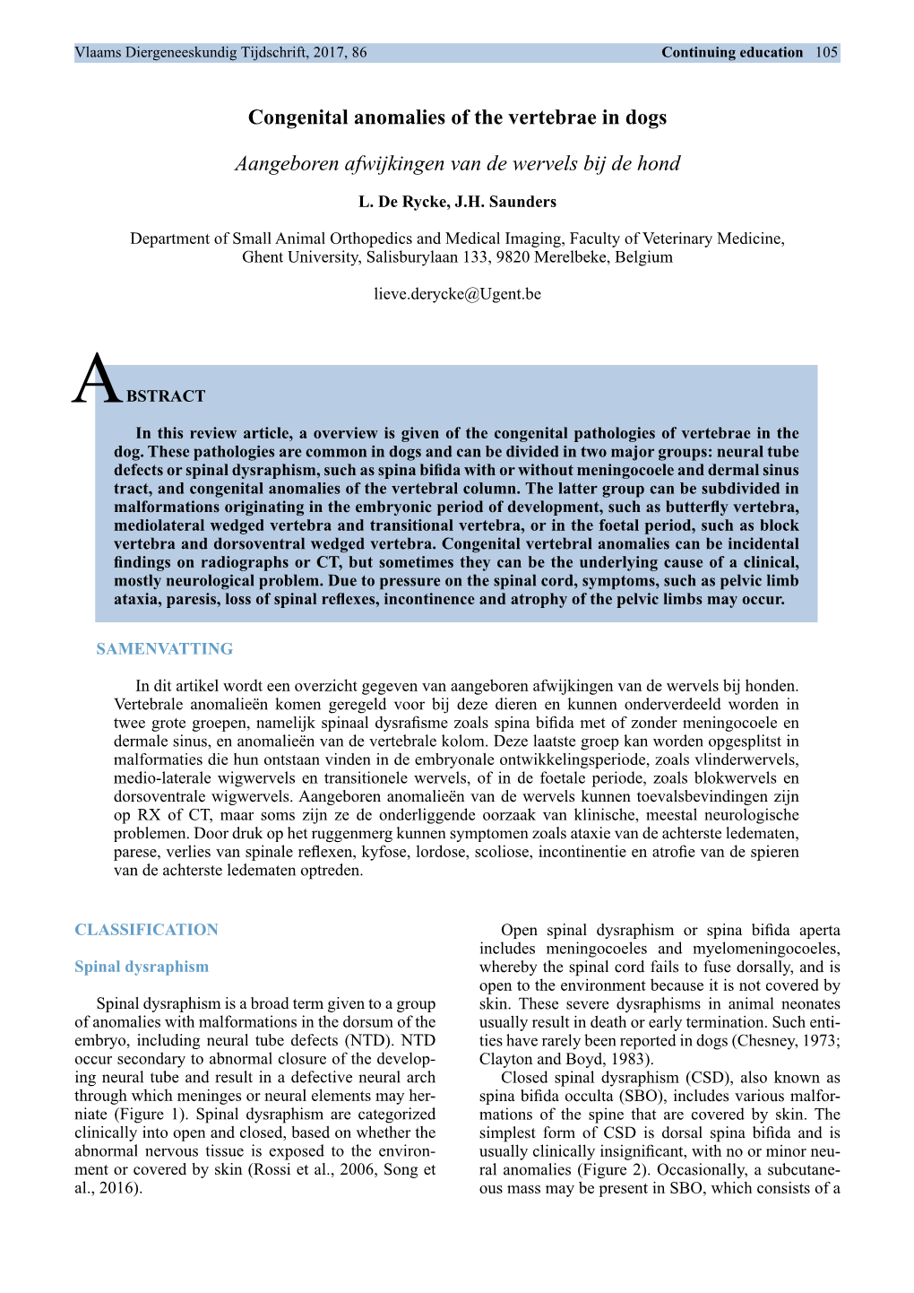 Congenital Anomalies of the Vertebrae in Dogs Aangeboren Afwijkingen