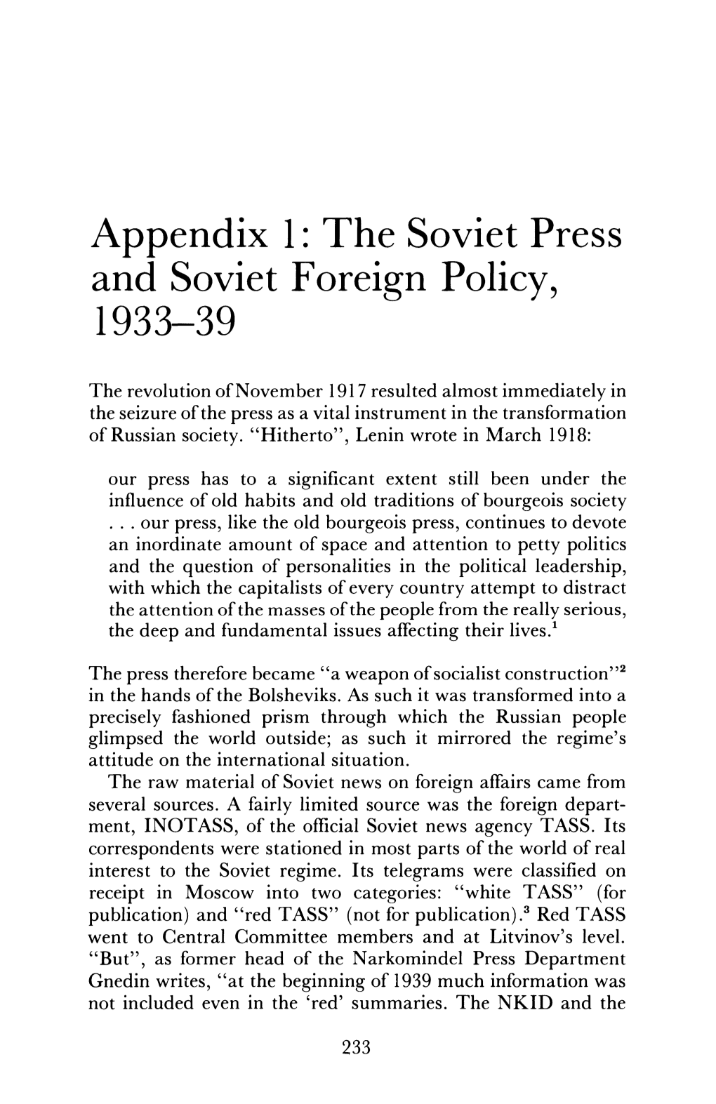 Appendix 1: the Soviet Press and Soviet Foreign Policy, 1933-39