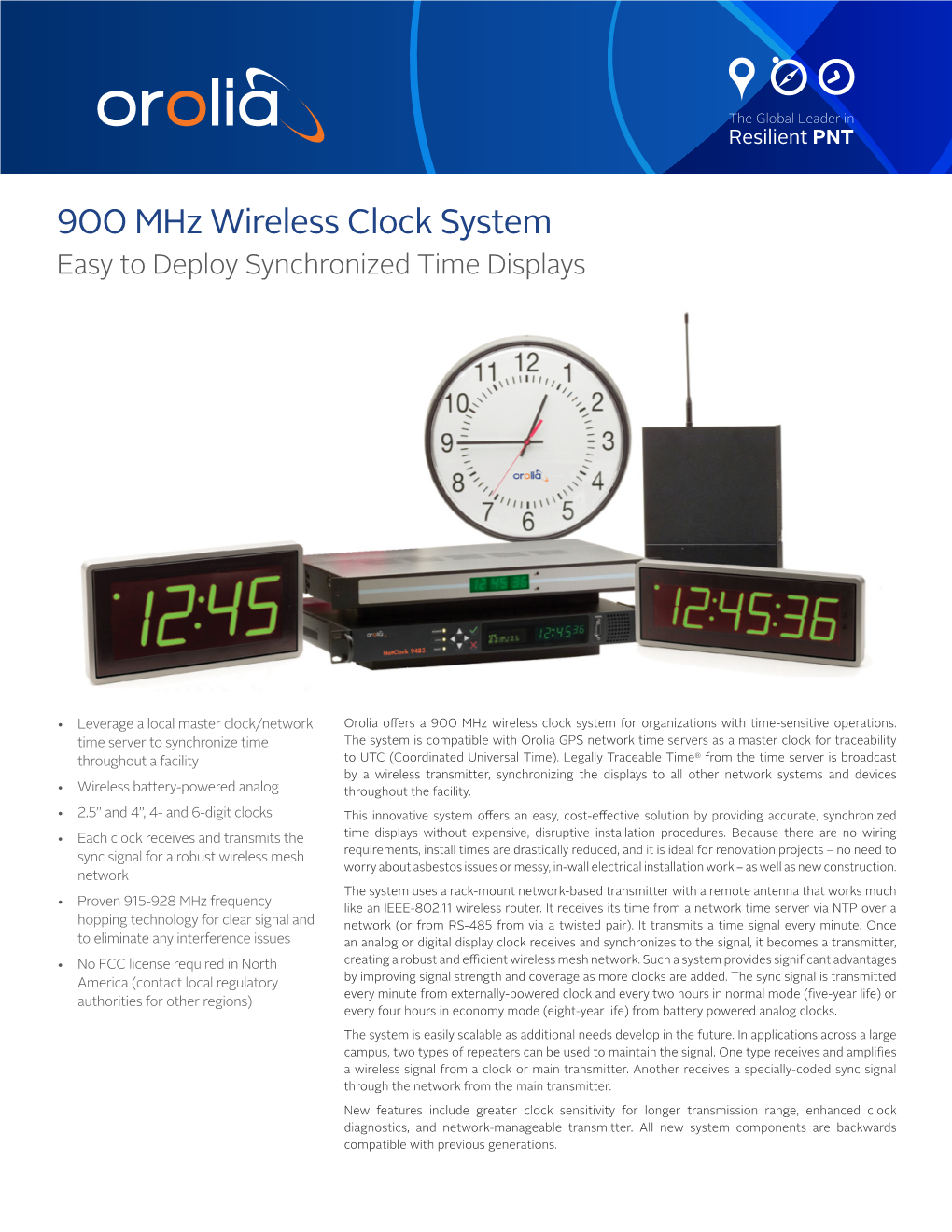 900 Mhz Wireless Clock System Easy to Deploy Synchronized Time Displays