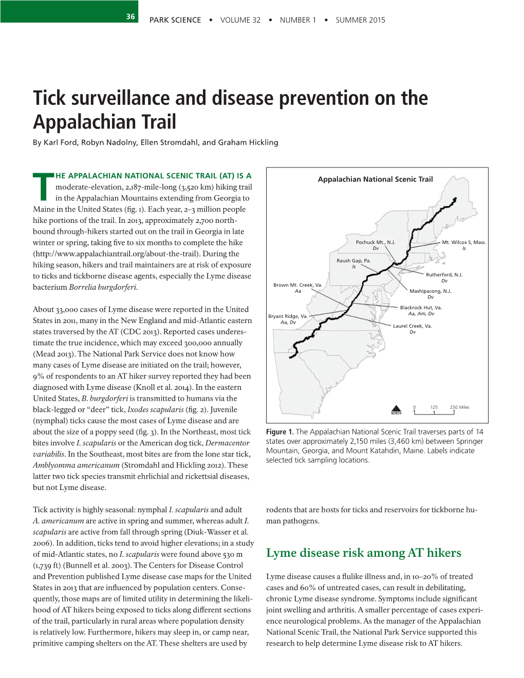 Tick Surveillance and Disease Prevention on the Appalachian Trail by Karl Ford, Robyn Nadolny, Ellen Stromdahl, and Graham Hickling