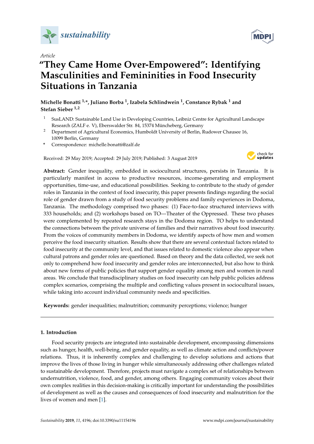 Identifying Masculinities and Femininities in Food Insecurity Situations in Tanzania