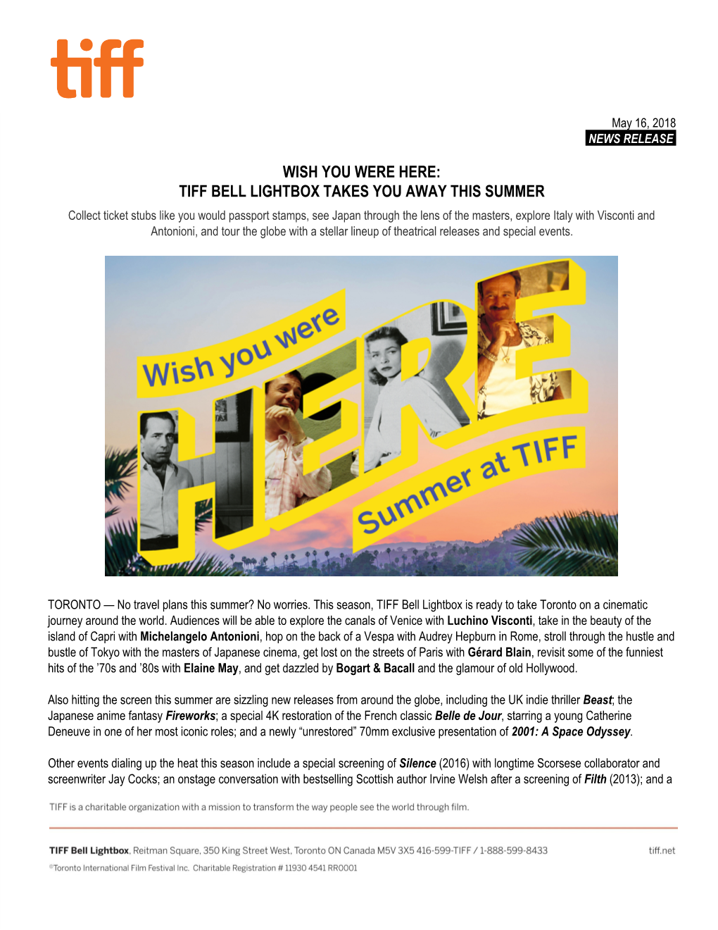 Tiff Bell Lightbox Takes You Away This Summer