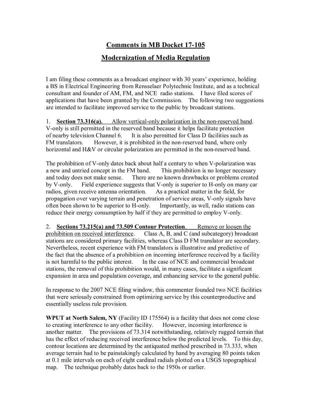 Comments in MB Docket 17-105 Modernization of Media Regulation