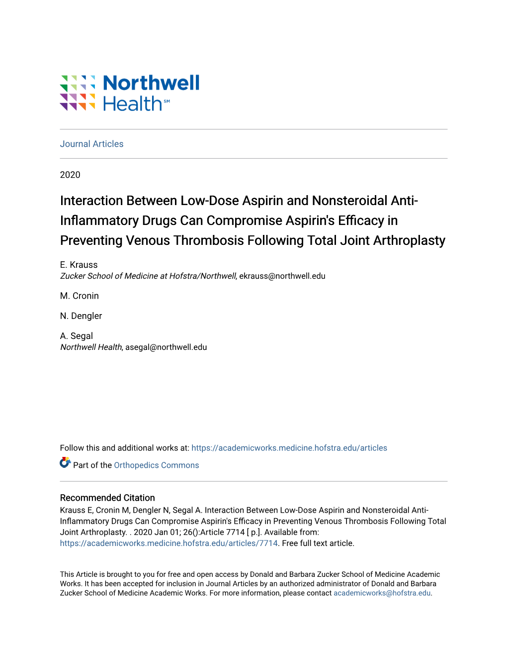 Interaction Between Low-Dose Aspirin and Nonsteroidal Anti