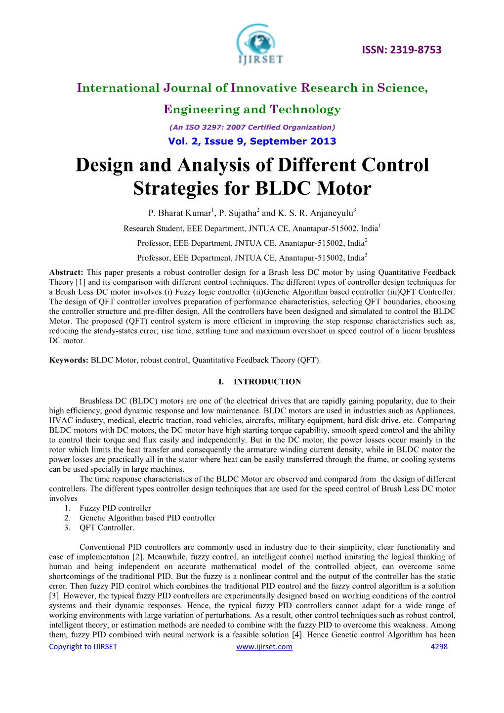 Design and Analysis of Different Control Strategies for BLDC Motor