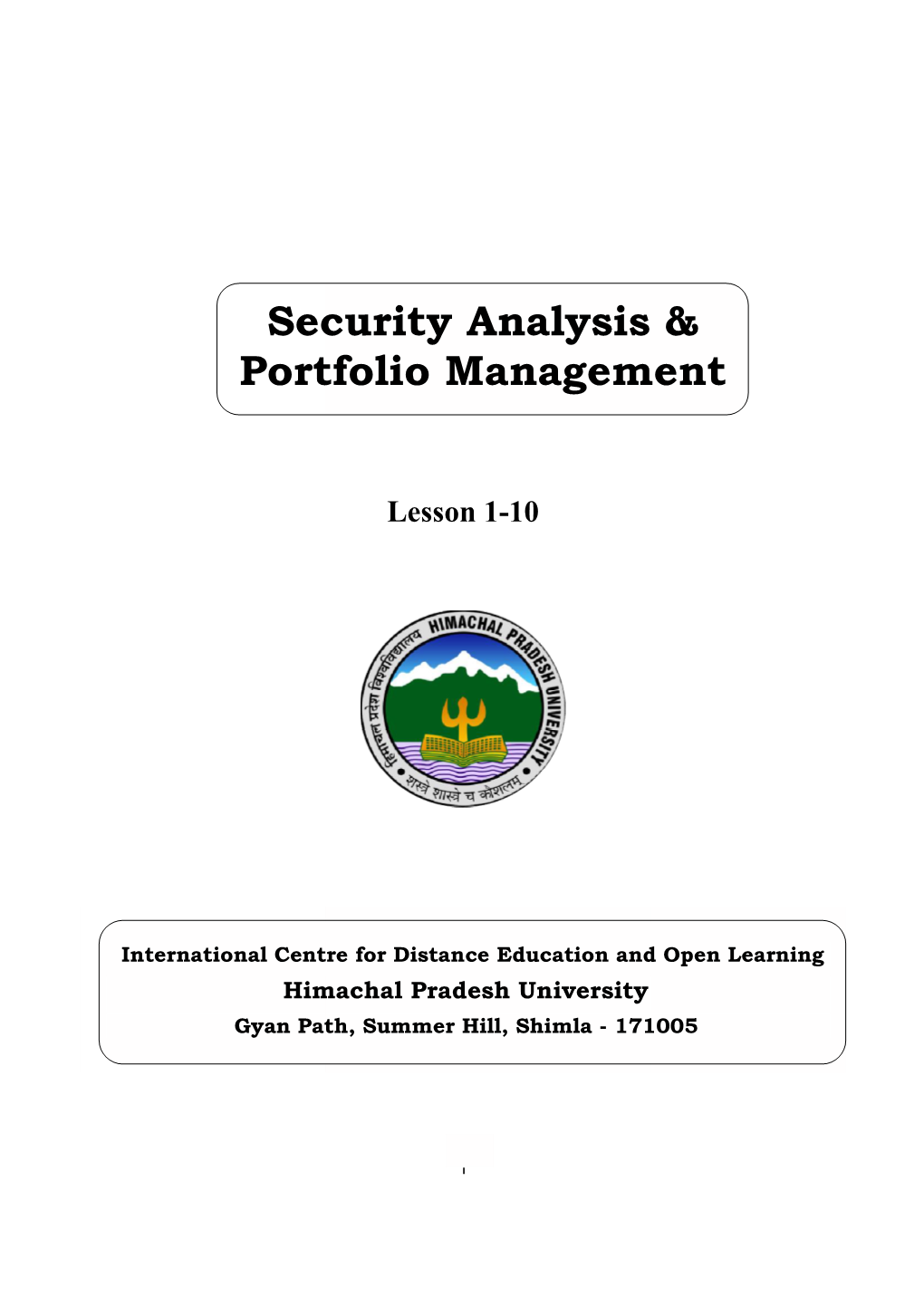 Security Analysis & Portfolio Management