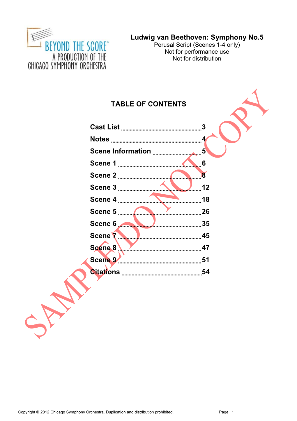 Ludwig Van Beethoven: Symphony No.5 Perusal Script (Scenes 1-4 Only) Not for Performance Use Not for Distribution