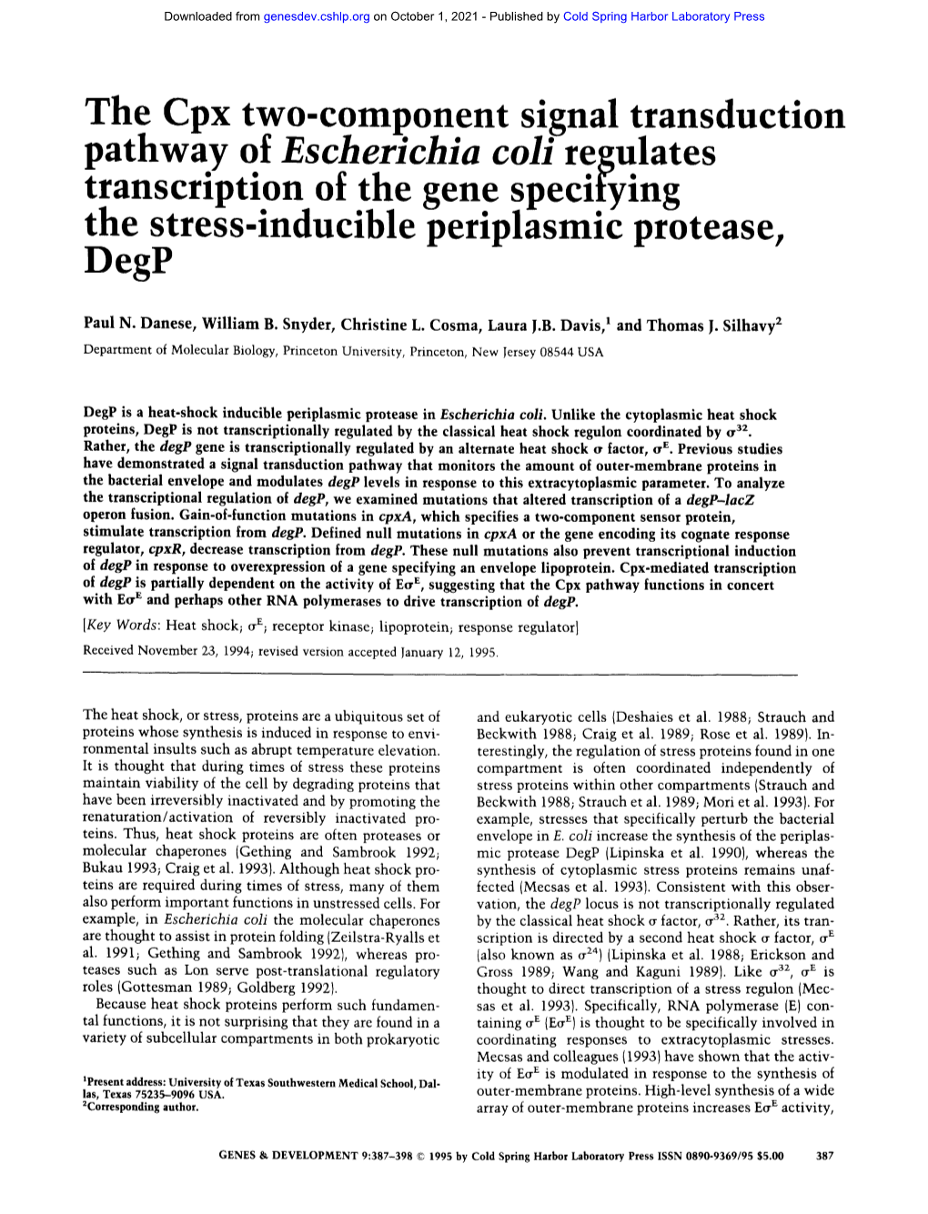 The Cpx Two-Comp.Onent Si.Gnal Transduction Transcription of The