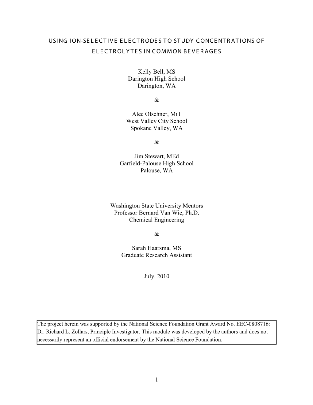 Using Ion-Selective Electrodes to Study Concentrations of Electrolytes in Common Beverages