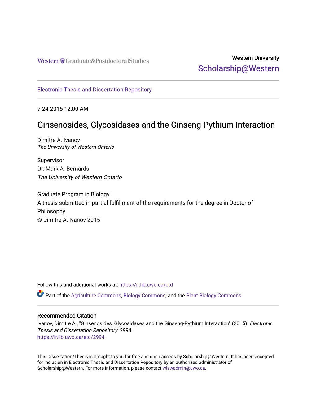 Ginsenosides, Glycosidases and the Ginseng-Pythium Interaction