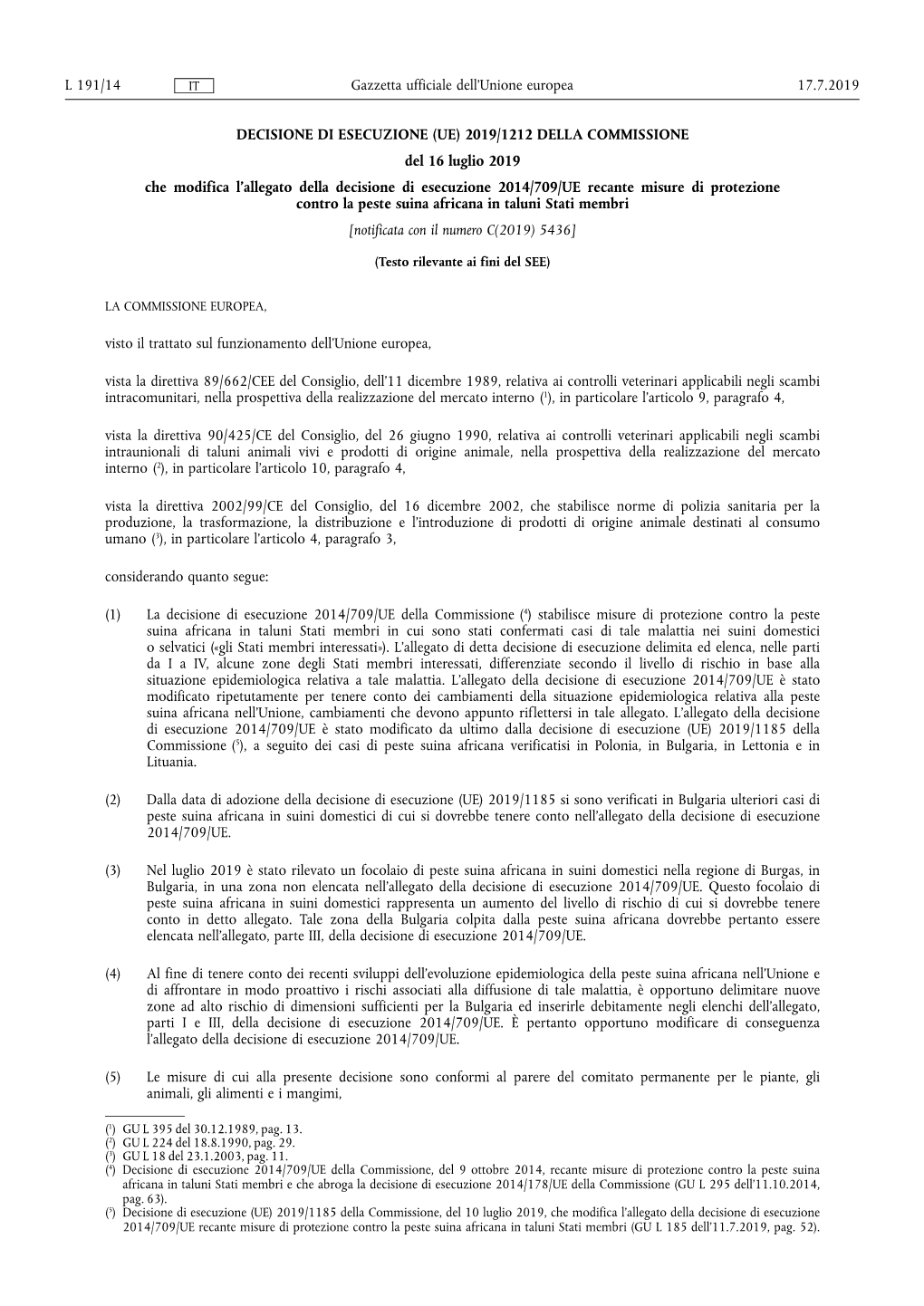 Decisione Di Esecuzione (Ue) 2019/ 1212 Della Commissione