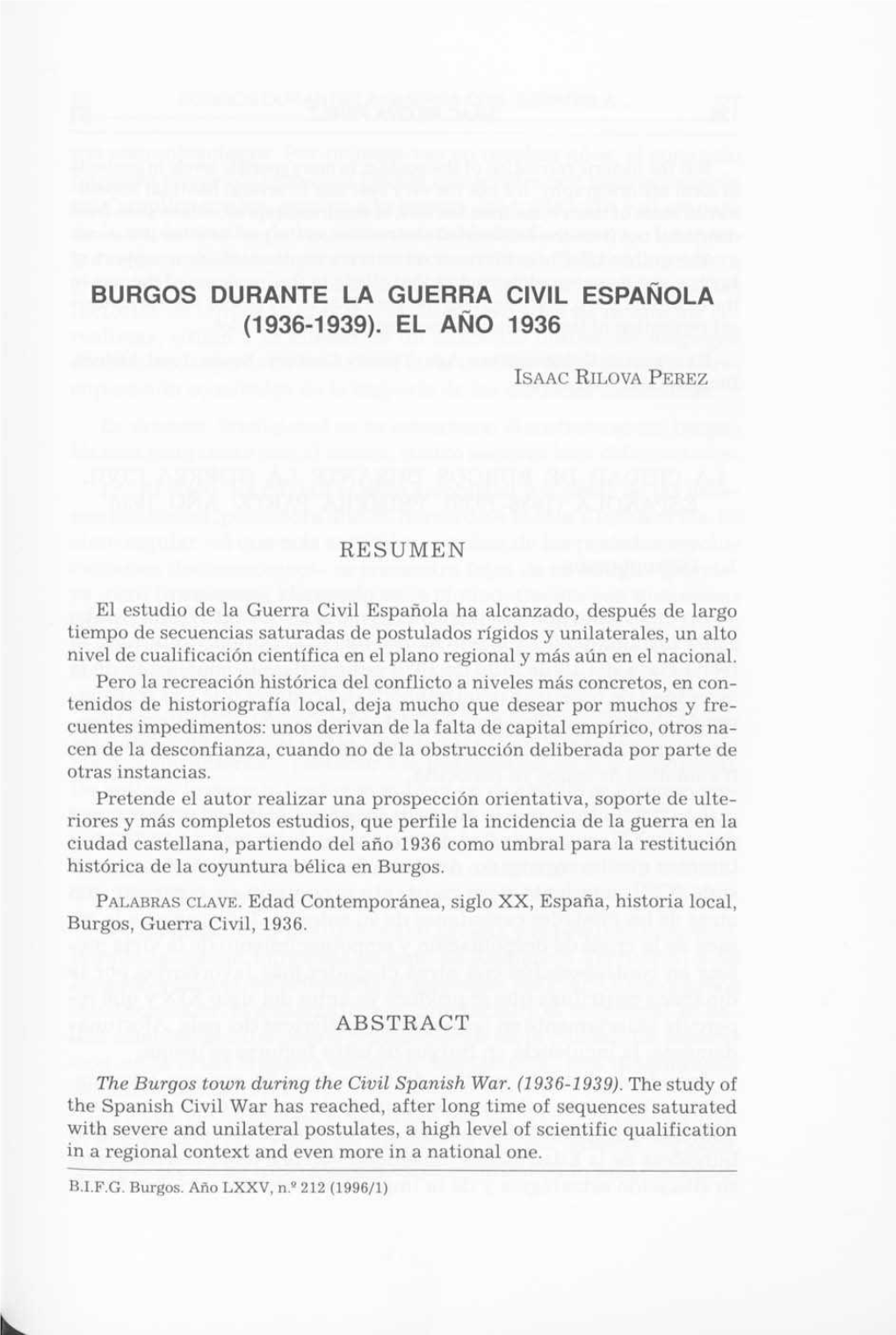 Burgos Durante La Guerra Civil Española (1936-1939). El Año 1936