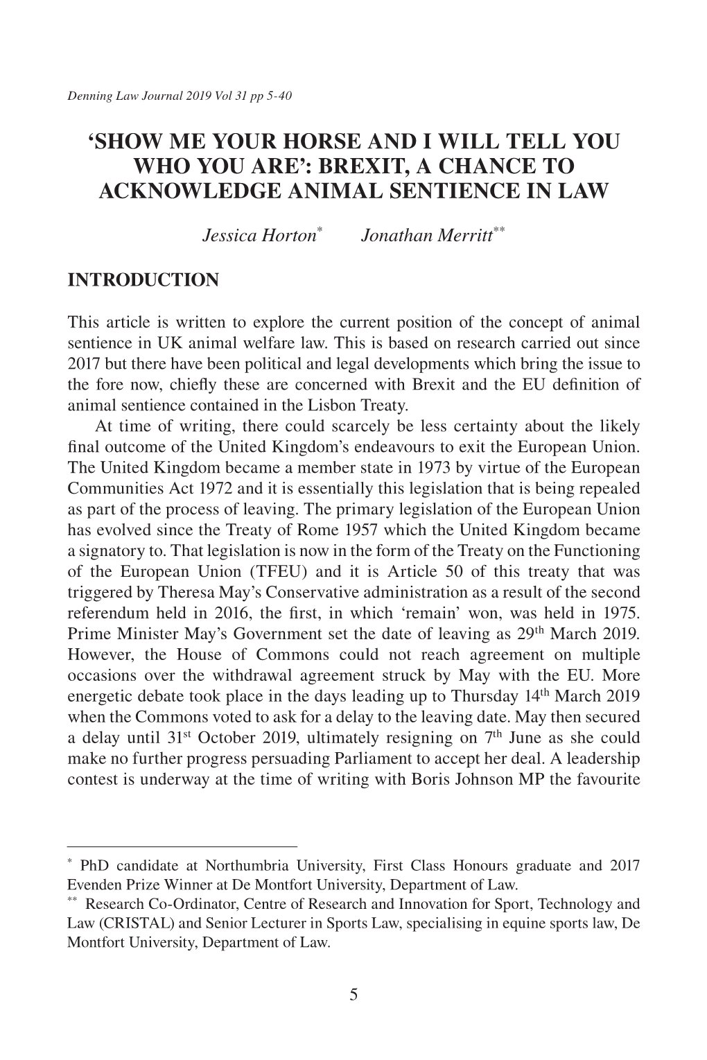 Brexit, a Chance to Acknowledge Animal Sentience in Law