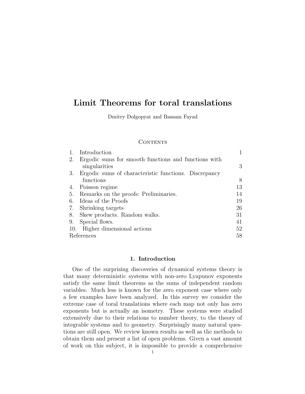 Limit Theorems for Toral Translations