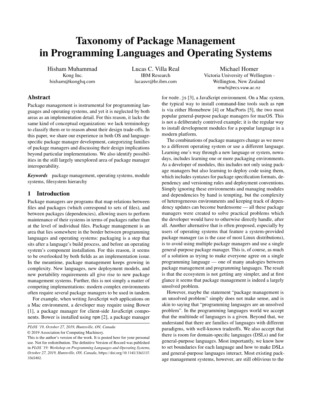 Taxonomy of Package Management in Programming Languages and Operating Systems