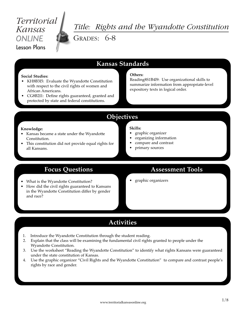 Rights and the Wyandotte Constitution GRADES: 6-8 Lesson Plans