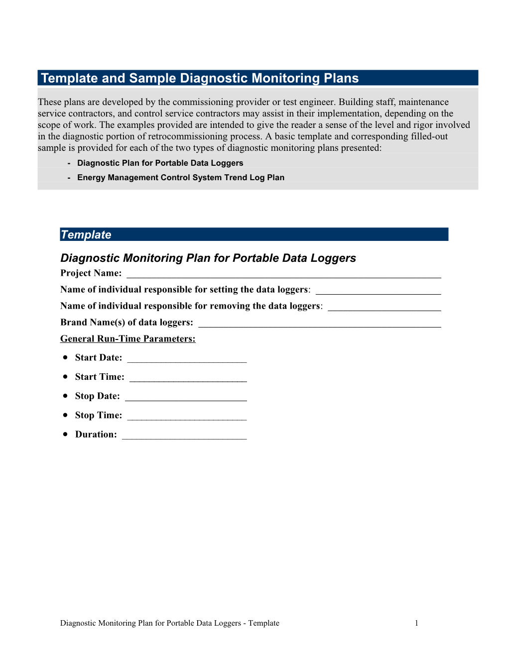 Template and Sample Diagnostic Monitoring Plans