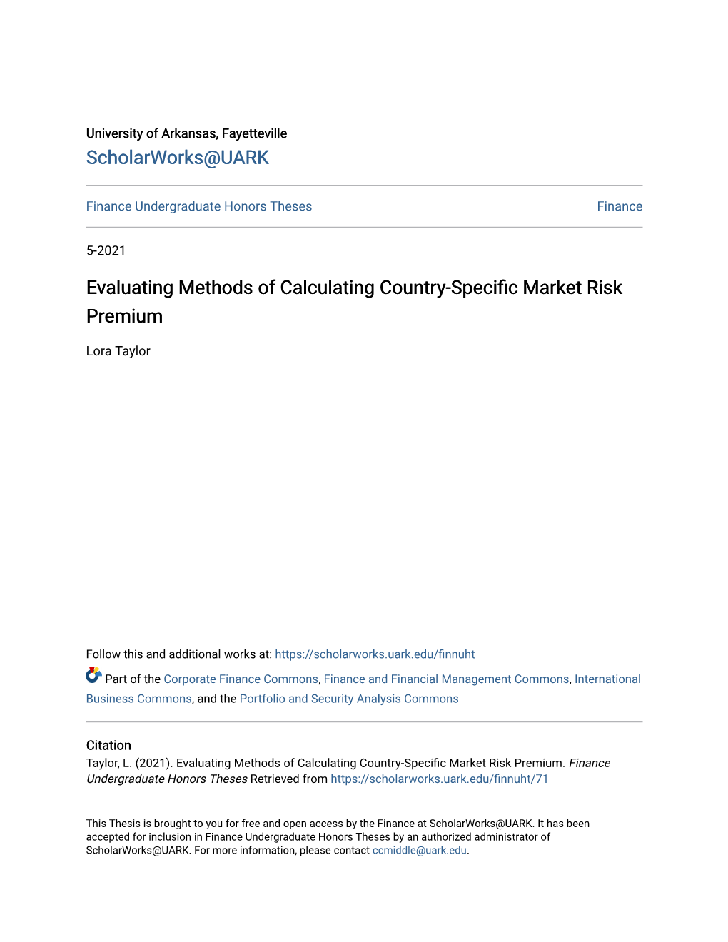 Evaluating Methods of Calculating Country-Specific Market Risk Premium