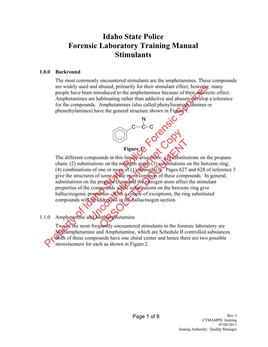 Idaho State Police Forensic Laboratory Training Manual Stimulants