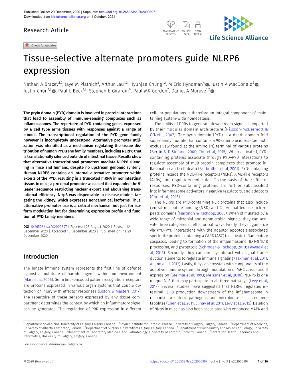 Tissue-Selective Alternate Promoters Guide NLRP6 Expression