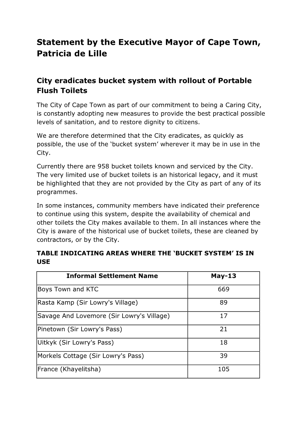 City Eradicates Bucket System with Rollout of Portable Flush Toilets