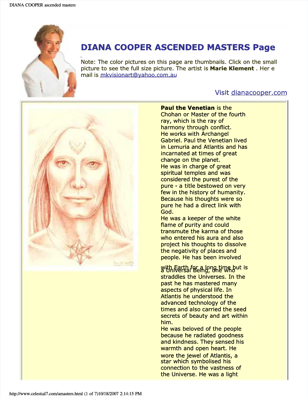DIANA COOPER ASCENDED MASTERS Page