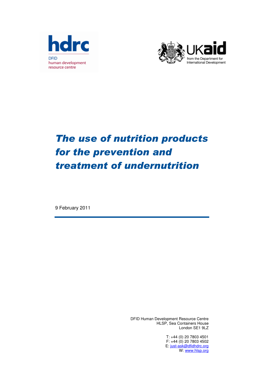 The Use of Nutrition Products for the Prevention and Treatment of Undernutrition