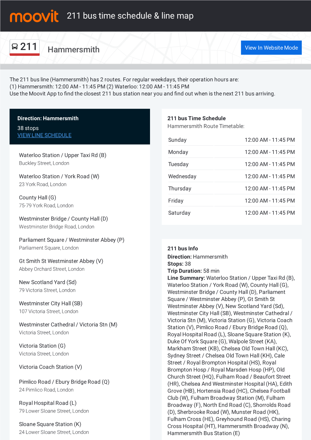 211 Bus Time Schedule & Line Route