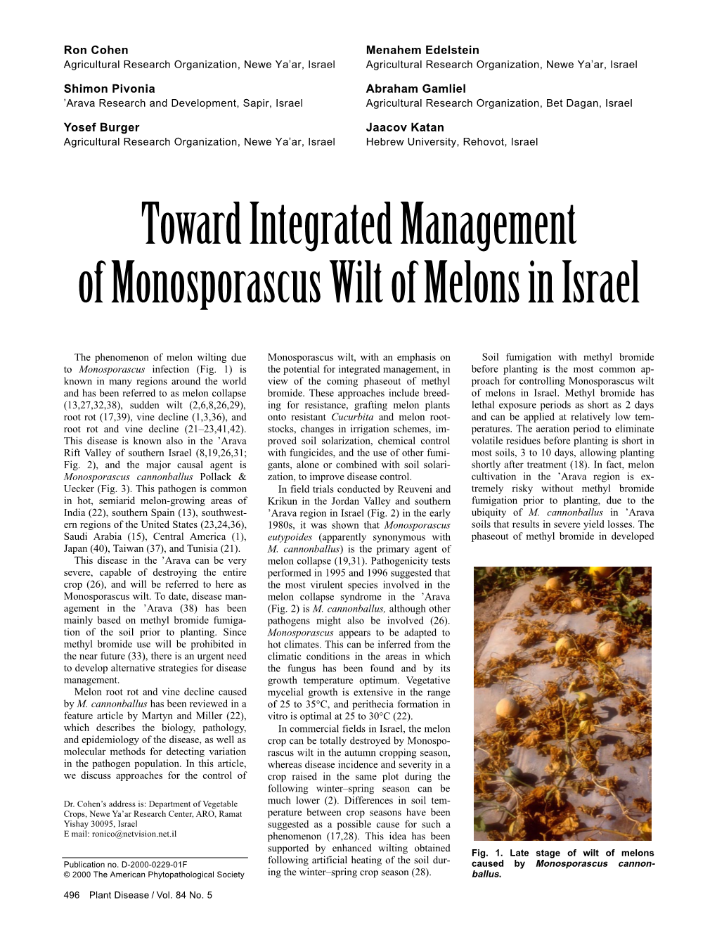 Toward Integrated Management of Monosporascus Wilt of Melons in Israel