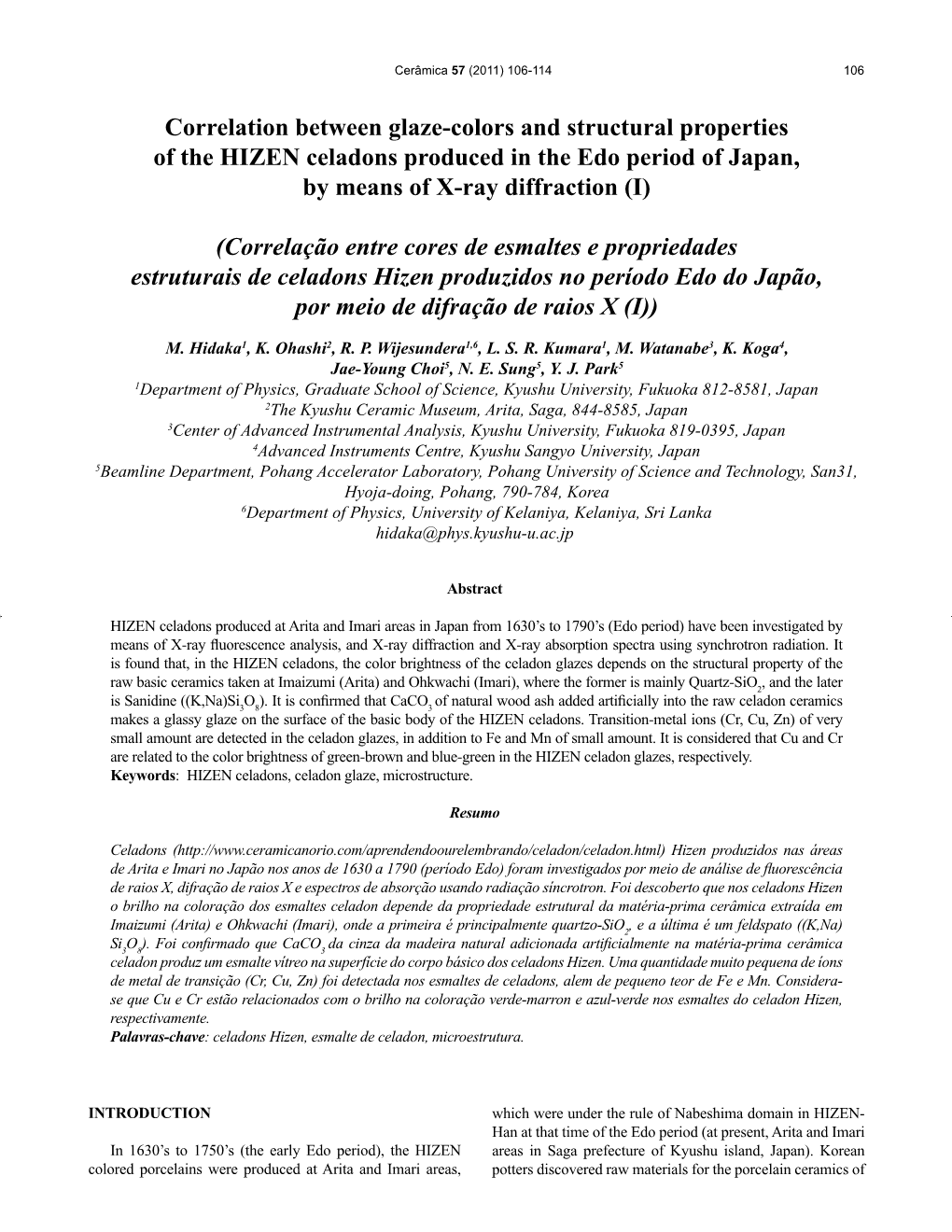 Correlation Between Glaze-Colors and Structural Properties of the HIZEN Celadons Produced in the Edo Period of Japan, by Means of X-Ray Diffraction (І)