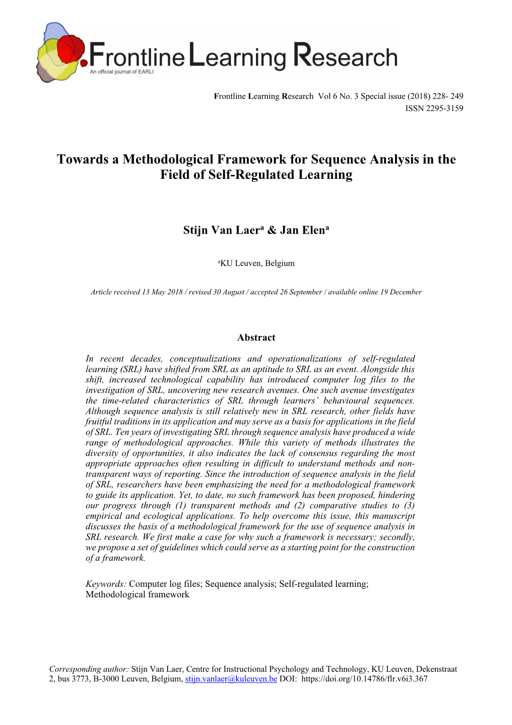 Towards a Methodological Framework for Sequence Analysis in the Field of Self-Regulated Learning