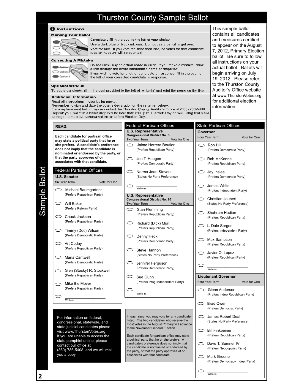 Thurston County Sample Ballot Sample Ballot