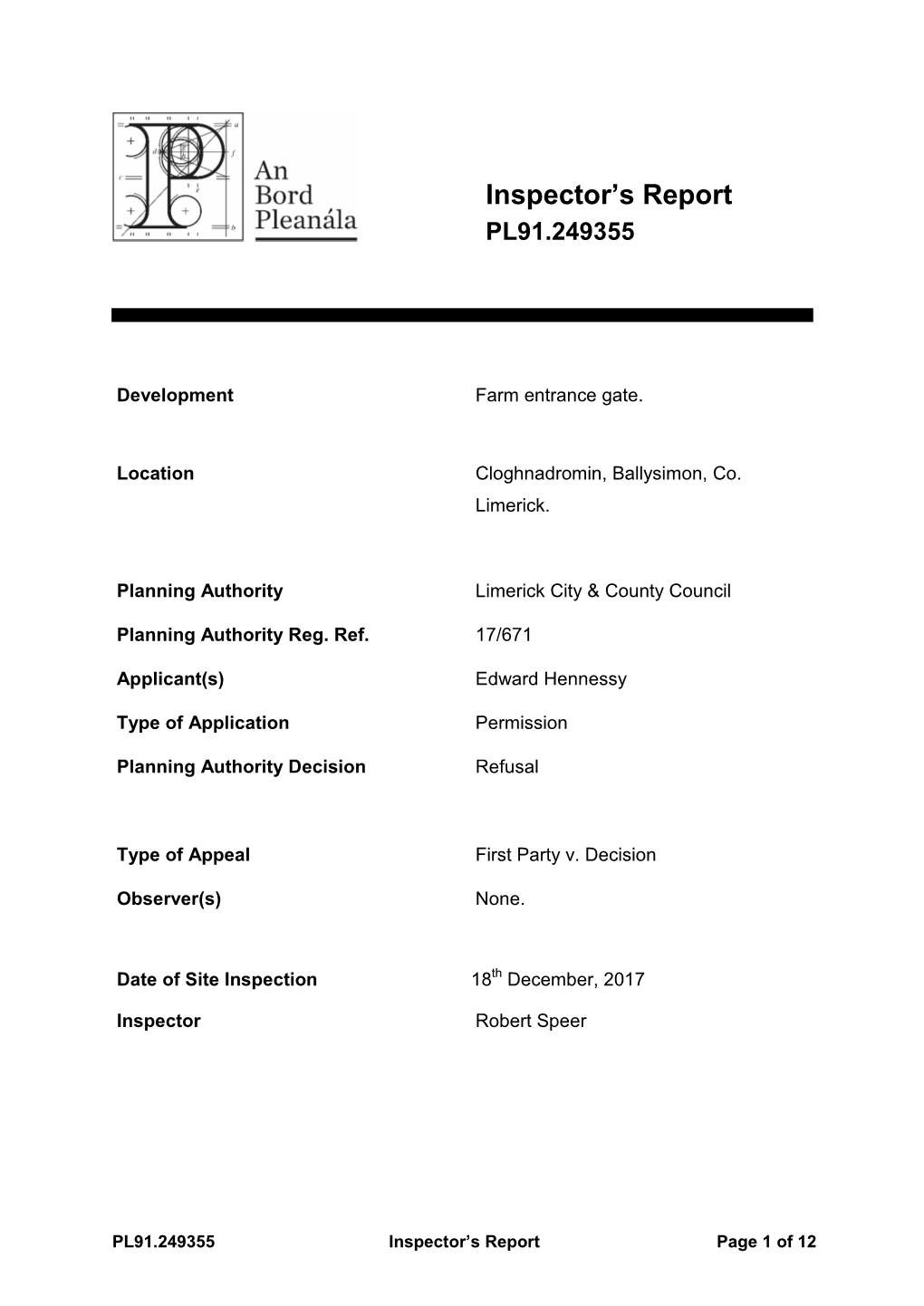 Inspectors Report (249/R249355.Pdf, .PDF Format 102KB)