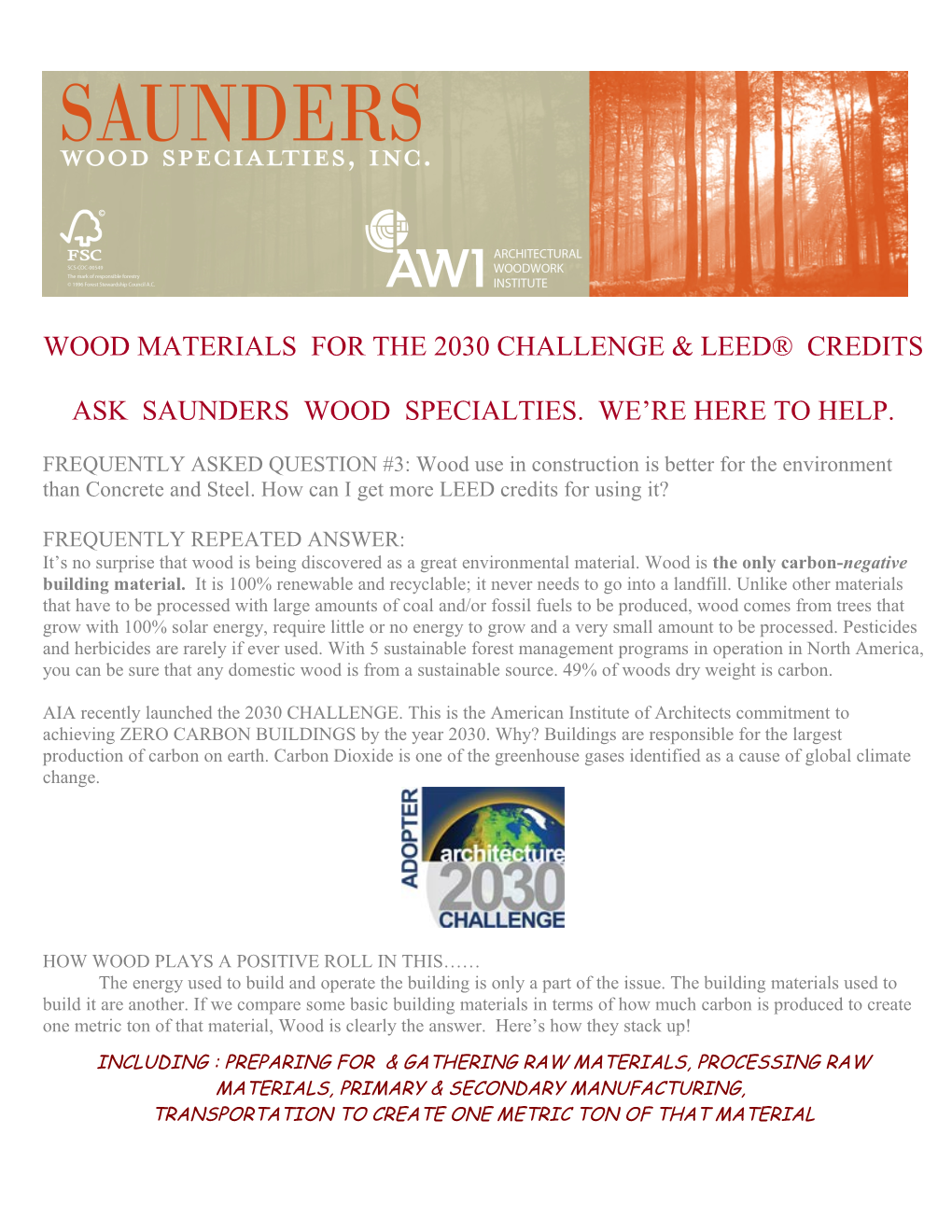 Wood Materials for the 2030 Challenge & Leed Credits