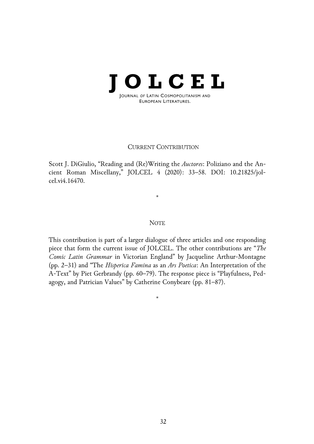 Jolcel Journal of Latin Cosmopolitanism and European Literatures