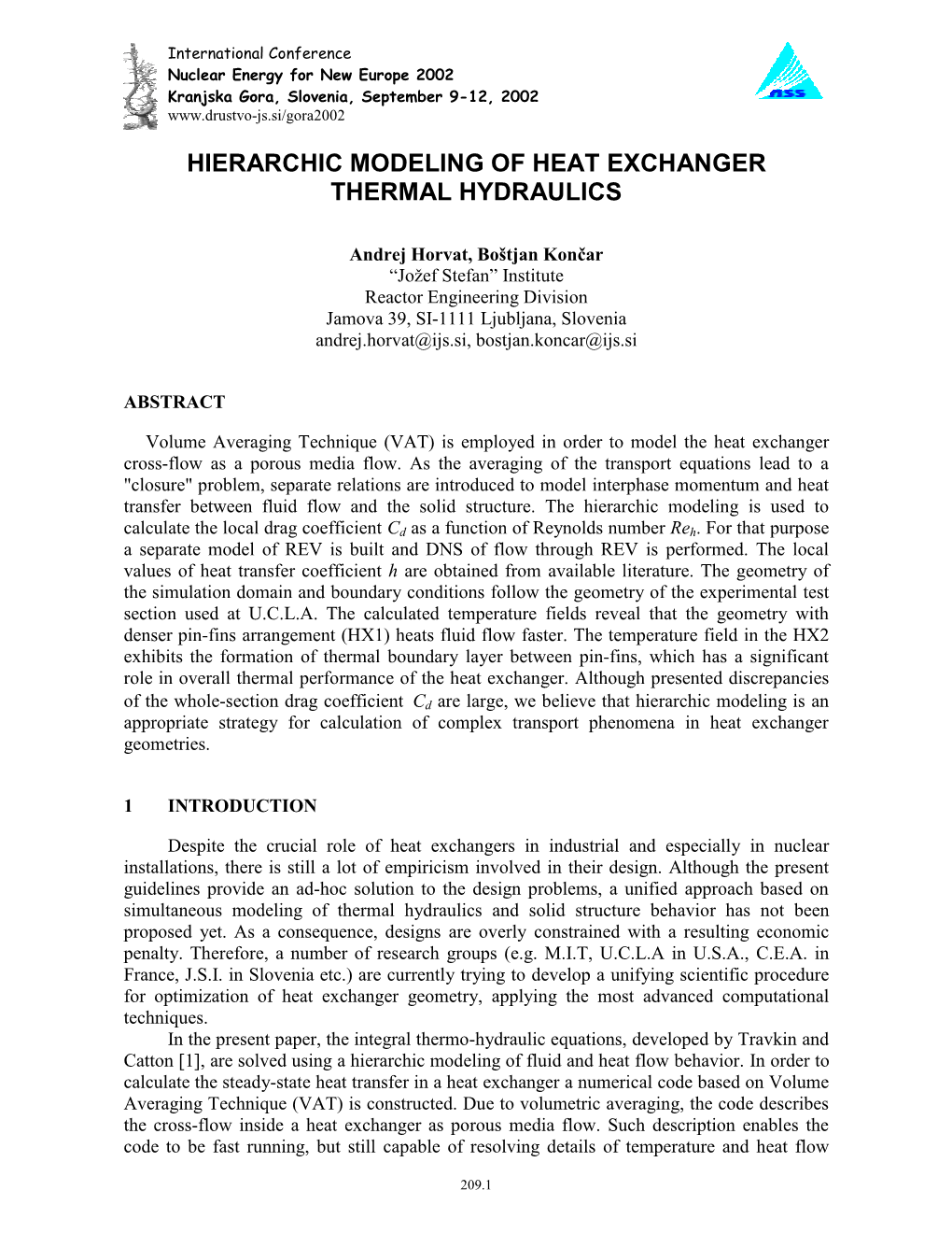 Hierarchic Modeling of Heat Exchanger Thermal Hydraulics