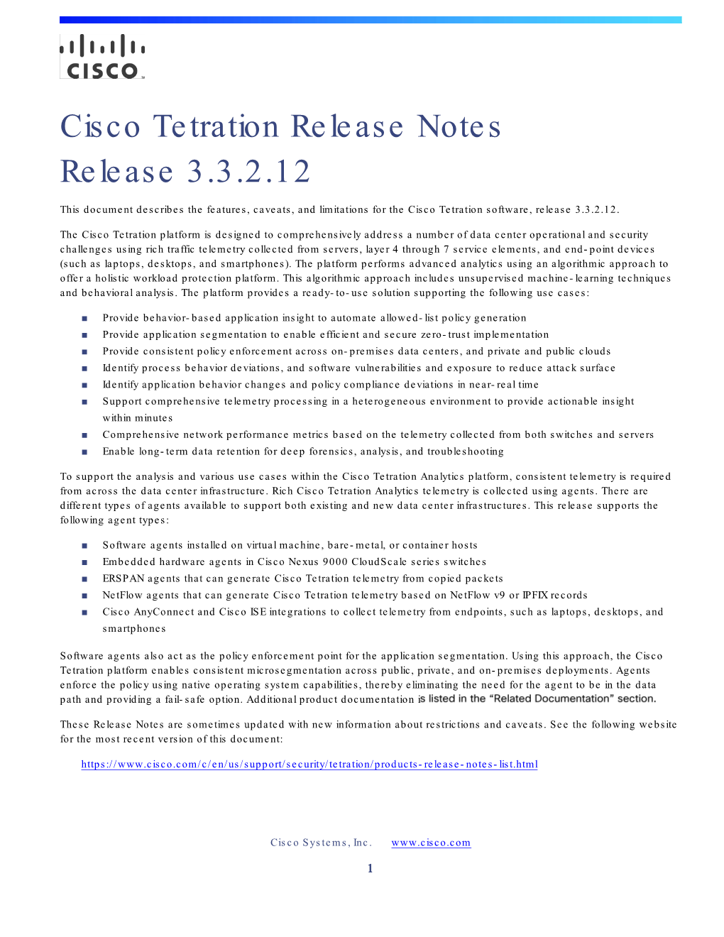 Cisco Tetration Release Notes, Release 3.3.2.12