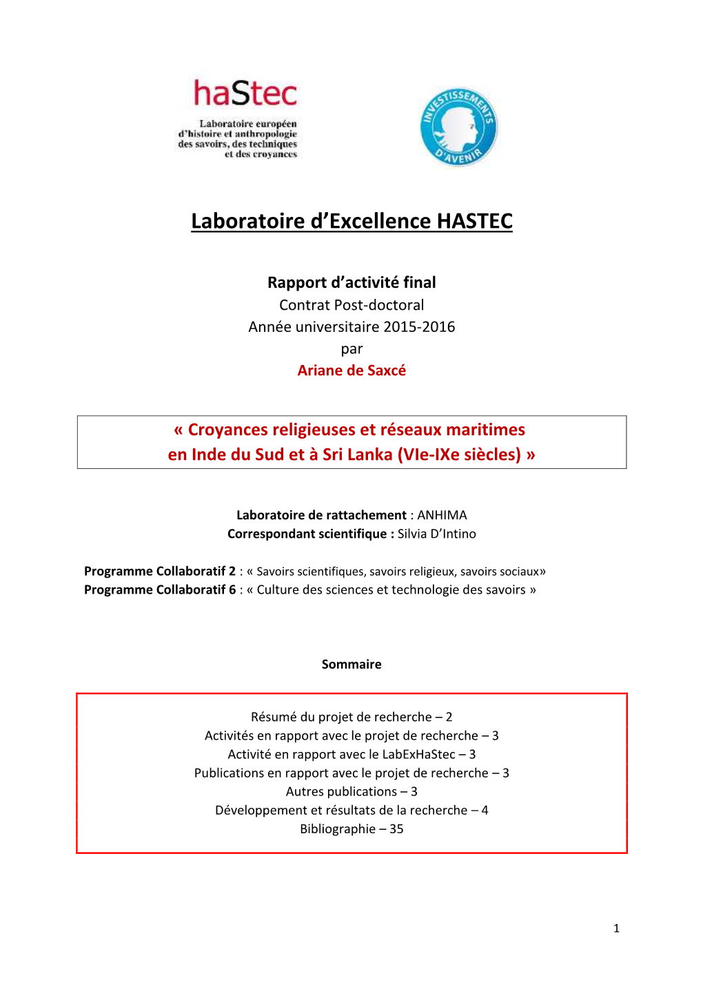 Laboratoire D'excellence HASTEC