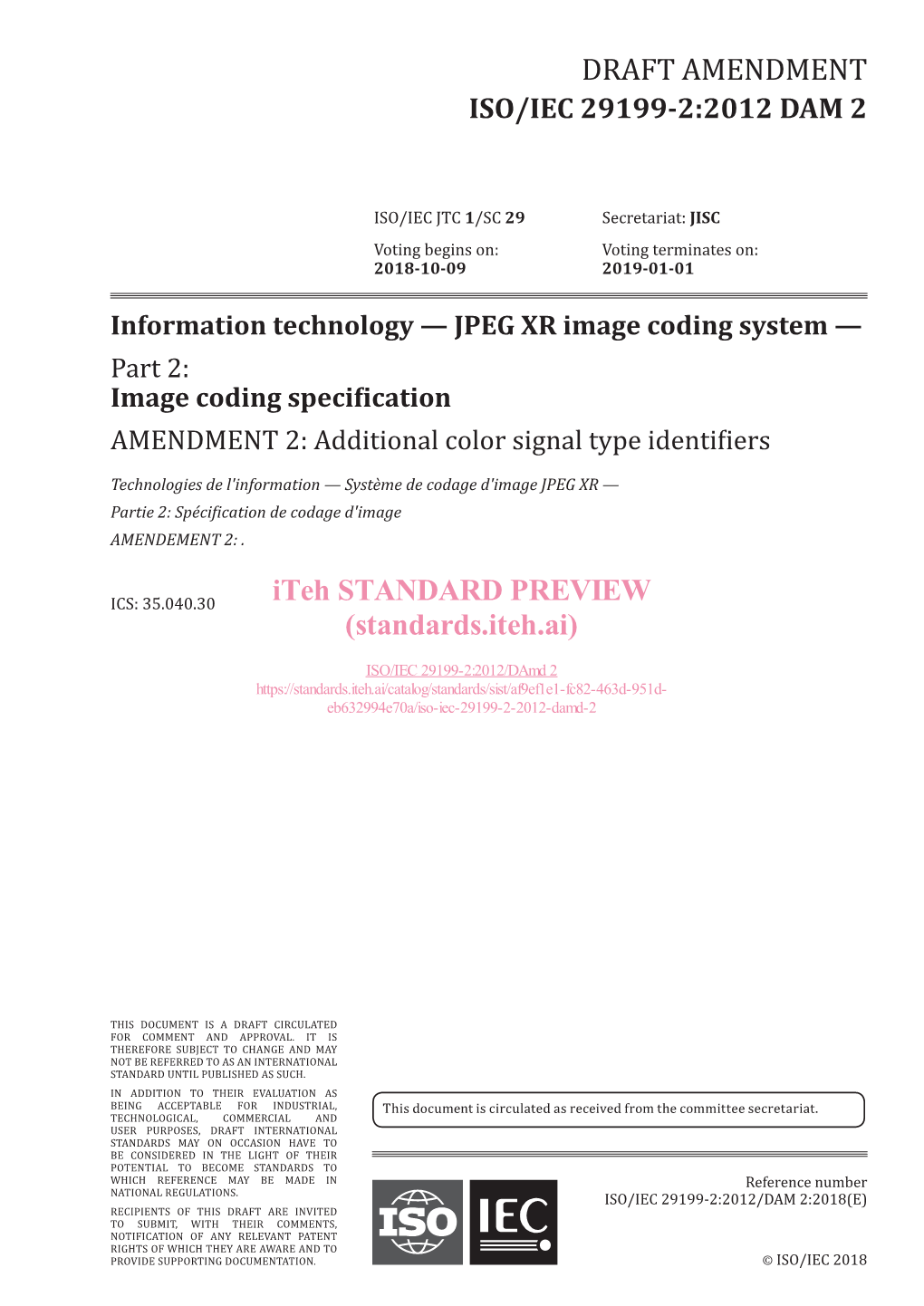 Iso/Iec 29199-2:2012 Dam 2