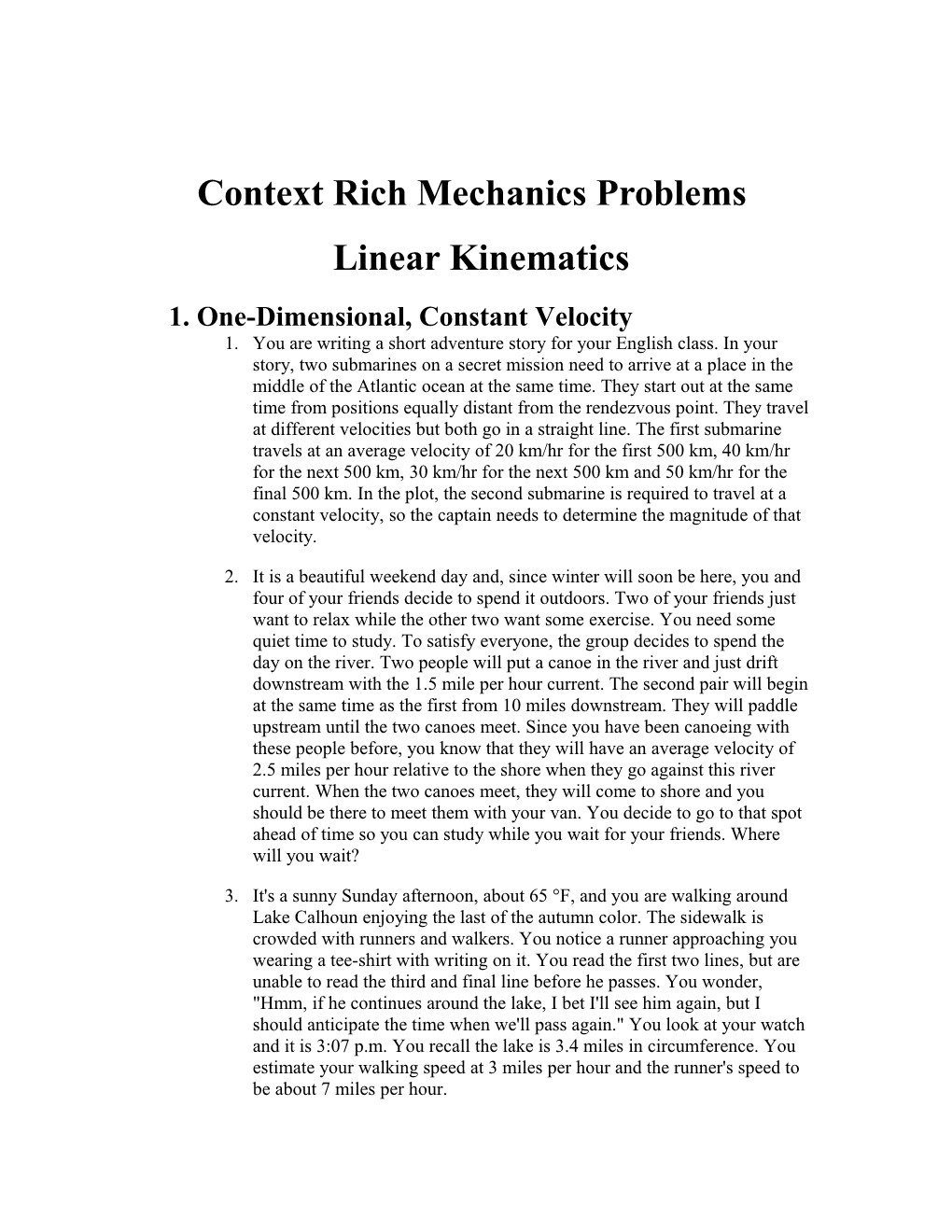 Mechanics Problems - Linear Kinematics