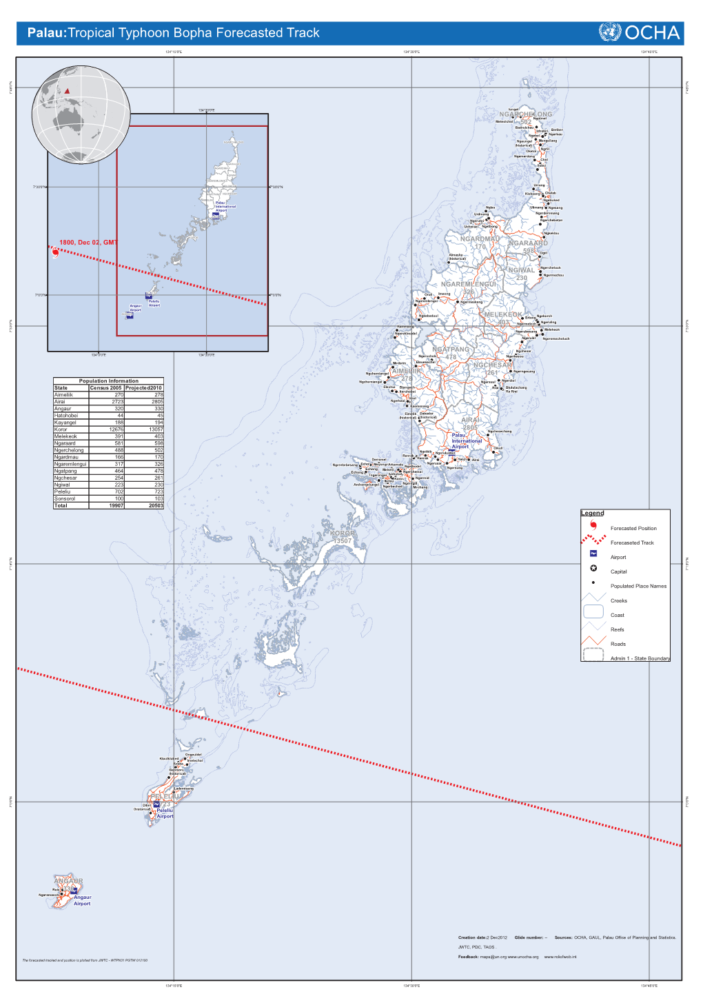 Palau:Tropical Typhoon Bopha Forecasted Track