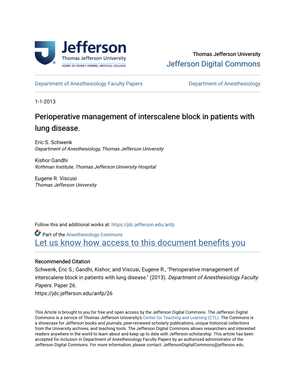 Perioperative Management of Interscalene Block in Patients with Lung Disease