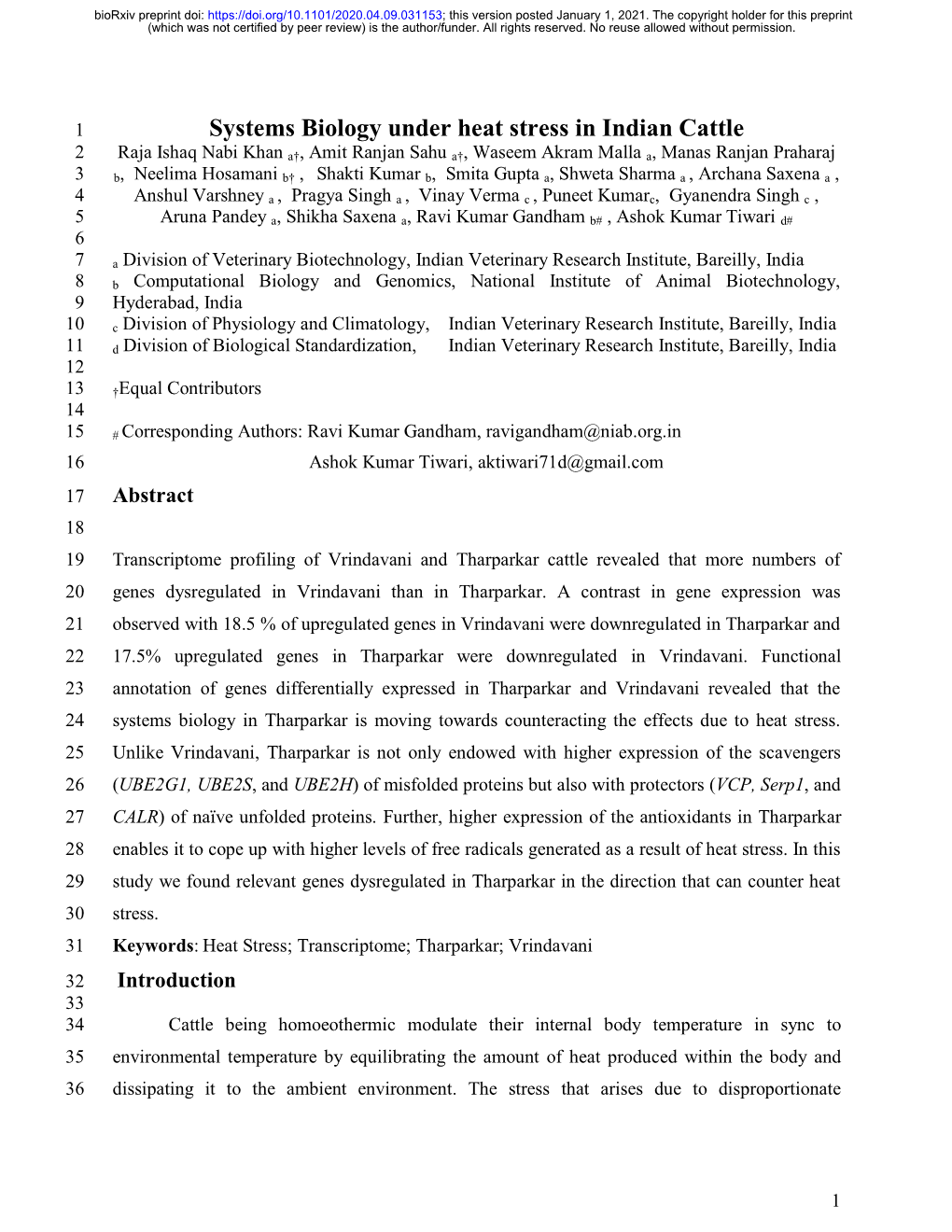 Systems Biology Under Heat Stress in Indian Cattle