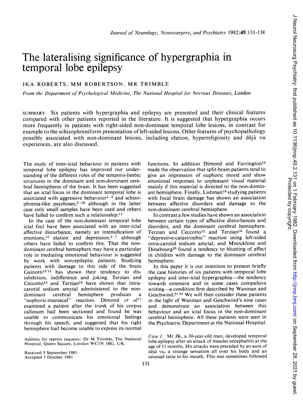 The Lateralising Significance of Hypergraphia in Temporal Lobe Epilepsy