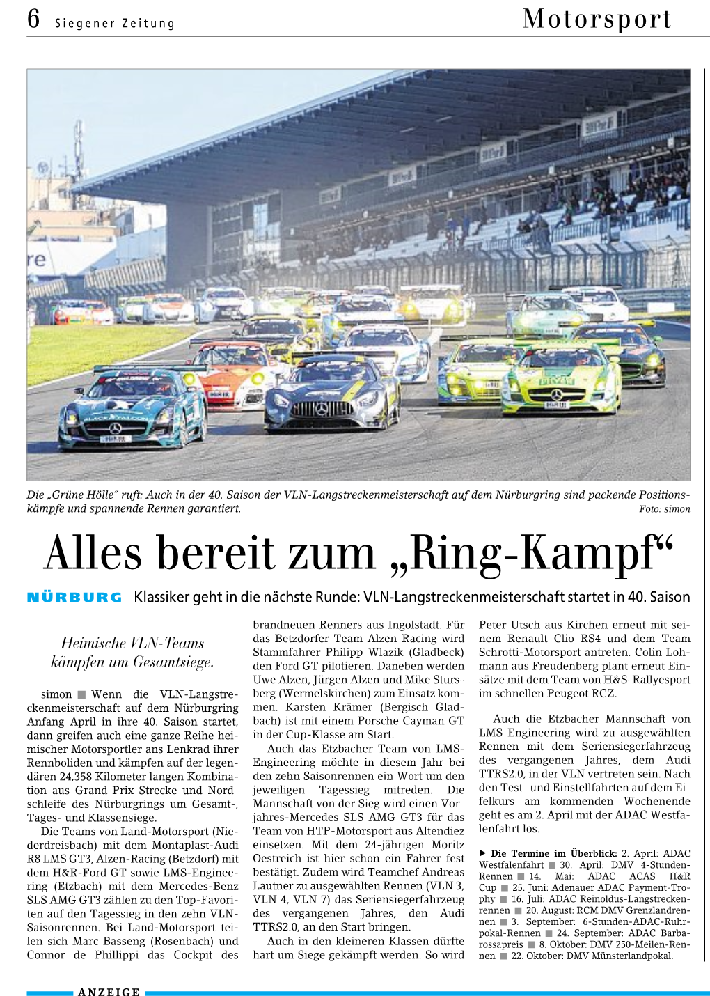 Ring-Kampf“ NÜRBU RG Klassiker Geht in Die Nächste Runde: VLN-Langstreckenmeisterschaft Startet in 40