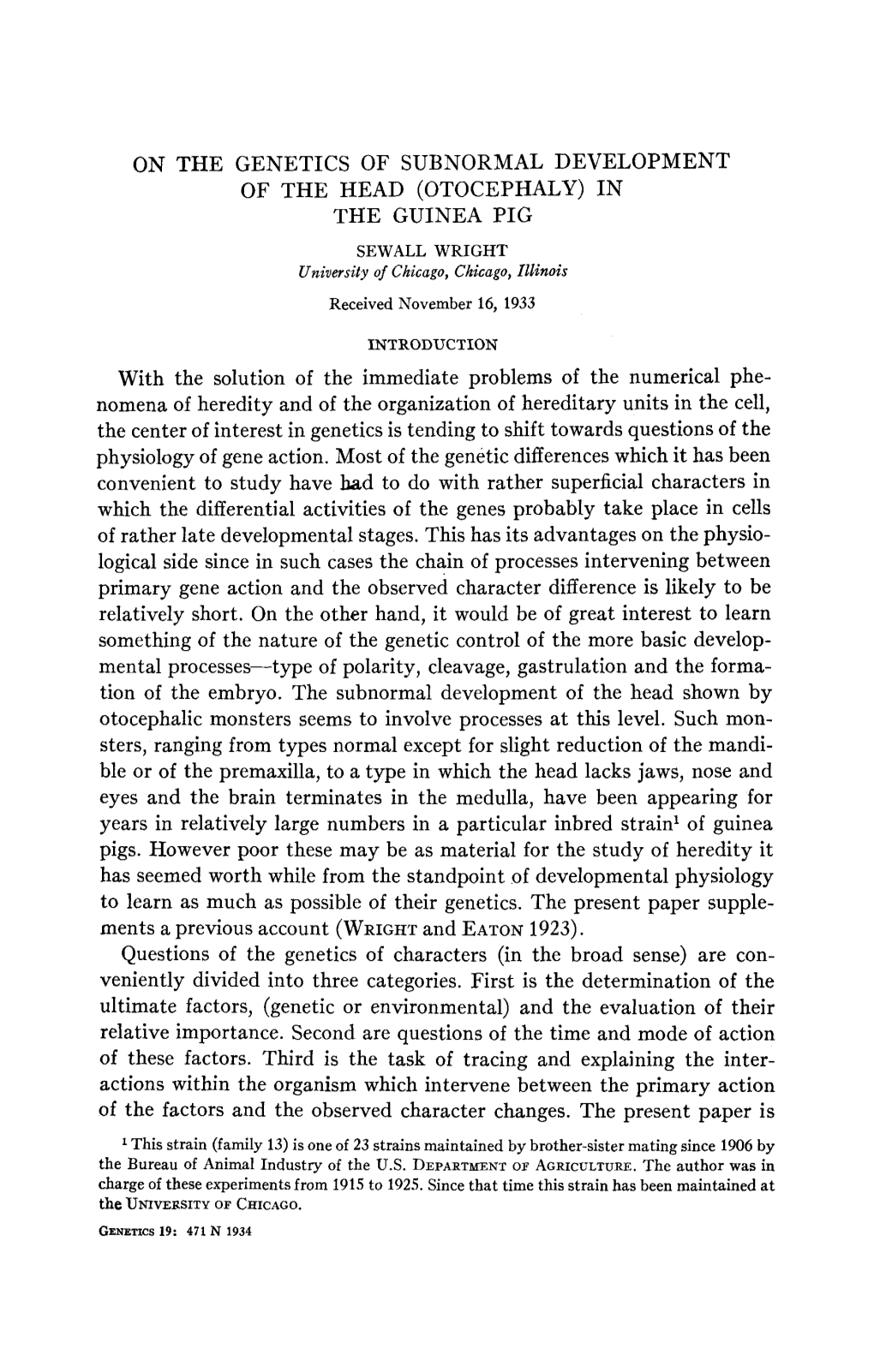 OTOCEPHALY) in the GUINEA PIG SEWALL WRIGHT University of Chicago, Chicago, Illinois Received November 16, 1933