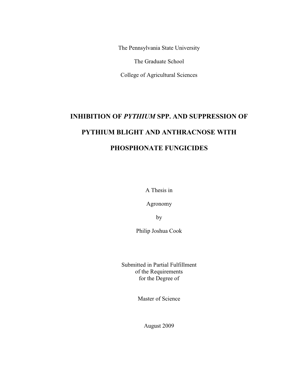 Inhibition of Pythium Spp. and Suppression of Pythium Blight and Anthracnose with Phosphonate Fungicides