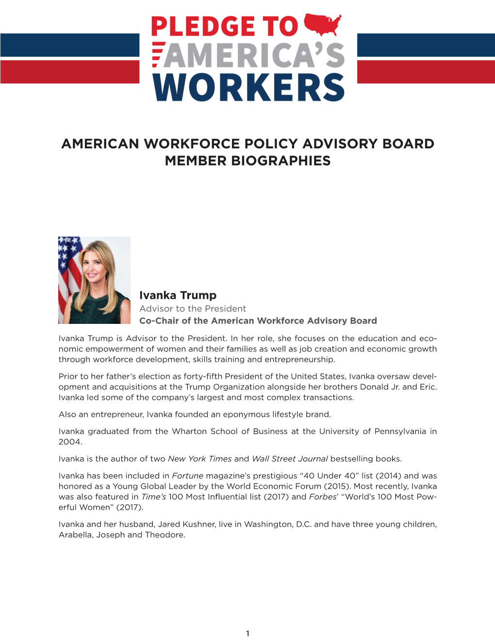 American Workforce Policy Advisory Board Member Biographies